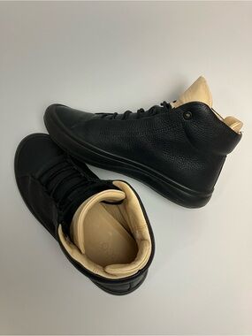 Ecco Kinhin Black Leather Lace Up Sneaker Women Size 6.5 EU37 Minimalist Casual